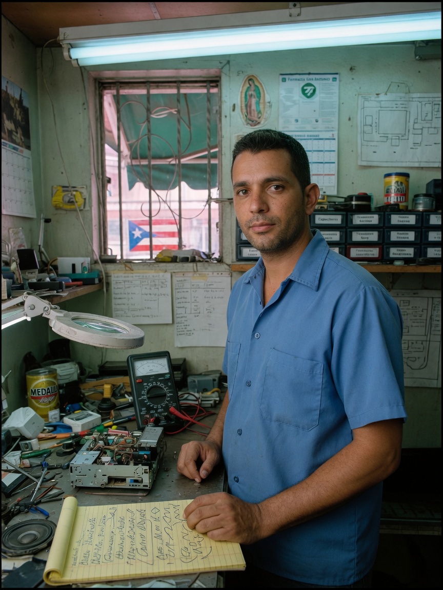 Gabriel Vélez at his Añasco repair bench.
